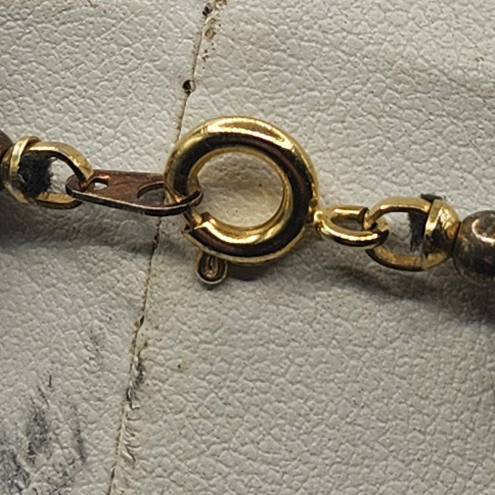 Vintage Black and White Polka Dot Beaded Necklace Gold Tone Spring Ring Clasp - Picture 8 of 8